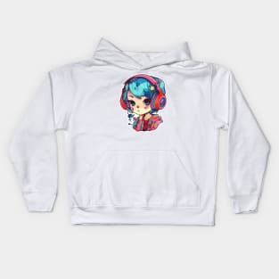 Cute headphone anime girl Kids Hoodie